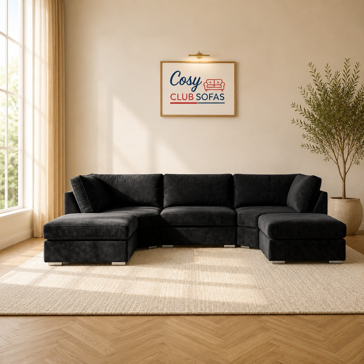 Bishop U Shape Full back Sofa Plush velvet